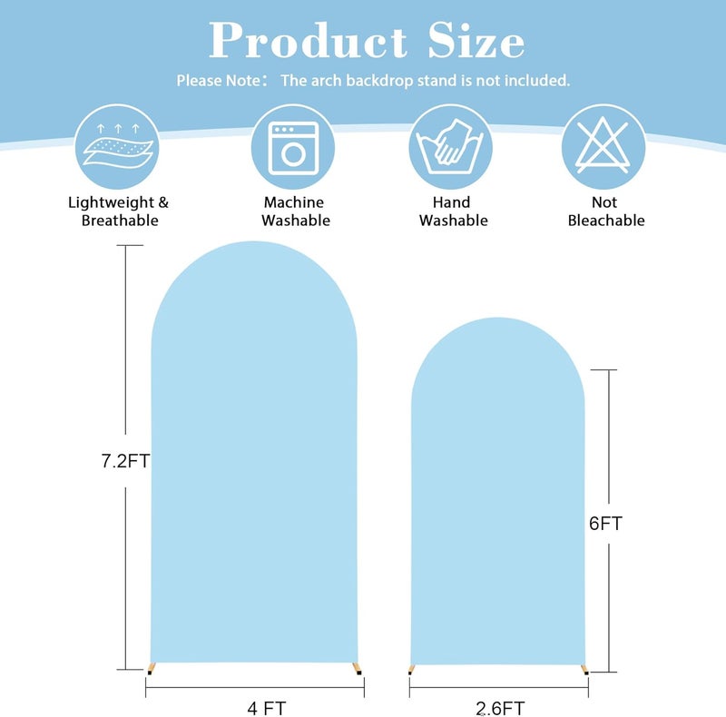 Suppromo Baby Blue Arch Covers 2 Set 7.2 and 6ft Light Blue Arch Backdrop Cover Spandex Wedding Arch Stand Covers for Birthday Party Baby Shower Boy Wedding Banquet Photo Metal Balloon Arches Backdrop - Image 5